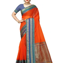 Sidhidata Orange & Blue Woven Design Zari Kota Saree-39