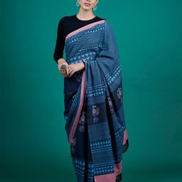 BUTA BUTI Blue & Pink Ethnic Printed Pure Cotton Tasseled Saree-image-70