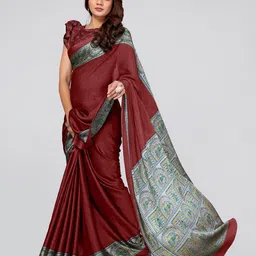 MIRCHI FASHION Maroon & Grey Ethnic Motifs  Poly Chiffon Saree-image-25