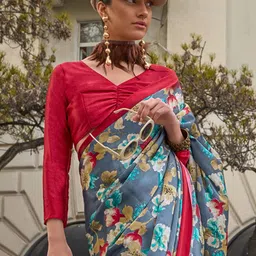 Mitera Floral Satin Block Print Saree-picture-10