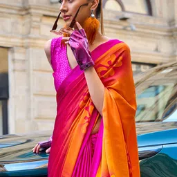 Mitera Floral Satin Block Print Saree-picture-11
