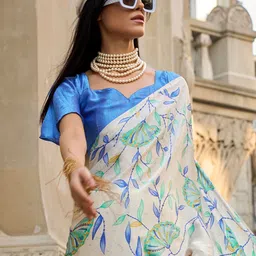 Mitera Floral Satin Block Print Saree-picture-8