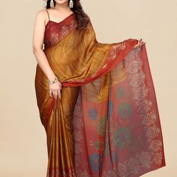 MIRCHI FASHION Orange & Brown Floral Printed Block Print Saree-image-59