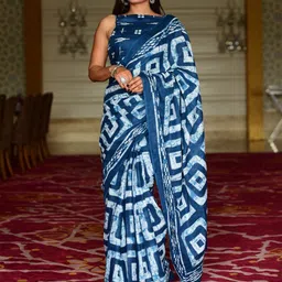 KIAARON Geometric Printed Pure Cotton Block Print Saree-picture-0
