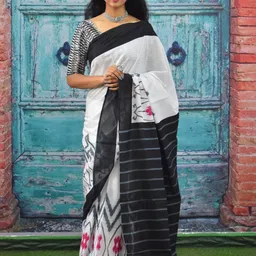 KIAARON Geometric Printed Pure Cotton Half and Half Block Saree-19