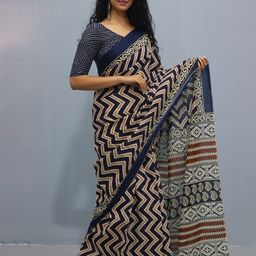 KIAARON Pure Cotton Block Print Saree-image-47