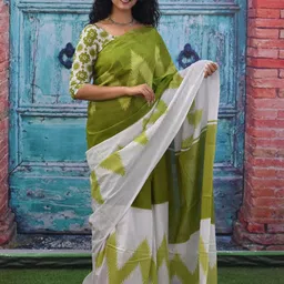 KIAARON Geometric Pure Cotton Block Print Saree-17
