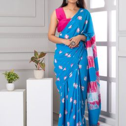 KIAARON Bandhani Pure Cotton Block Print Saree-image-69