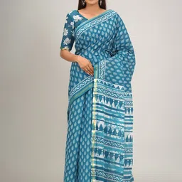 JALTHER Ethnic Motifs Printed Zari Pure Cotton Saree-4