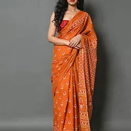 KIAARON Mustard & White Ethnic Motifs Block Printed Saree-10