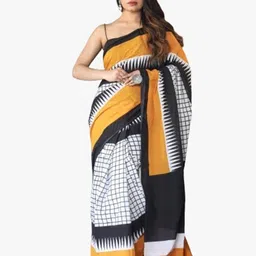 TROPWEAR Checked Pure Cotton Block Print Saree-40