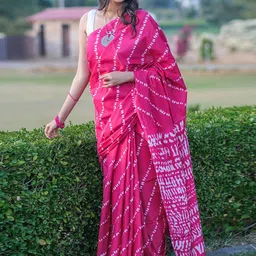 NIKHILAM Leheriya Printed Mulmul Cotton Block Print Saree-33
