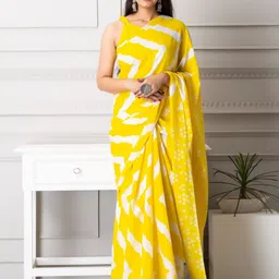TROPWEAR Striped Pure Cotton Jaipuri Mulmul Block Print Saree-35
