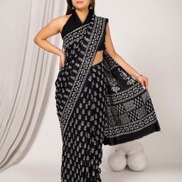 JAIPURI BLOCK PRINT Floral Pure Cotton Block Print Saree-picture-38