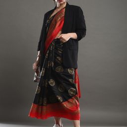 Mitera Black & Red Ethnic Motifs Art Silk Block Print Saree-39