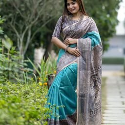 VISHNU WEAVES   Printed Bordered Tussar Saree-5