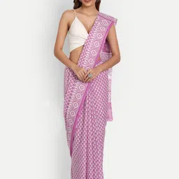 BUTA BUTI Purple & Off White Ethnic Motifs Pure Cotton Saree-image-3