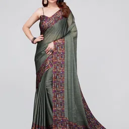 MIRCHI FASHION Olive Green & Brown Geometric Print Saree-picture-31