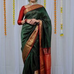 Visit Wear Woven Design Zari Checked Pure Silk Kanjeevaram Saree-picture-40