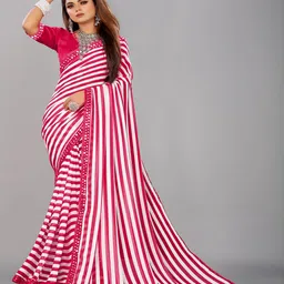 limtd Striped Mirror Work Pure Georgette Leheriya Saree-picture-25