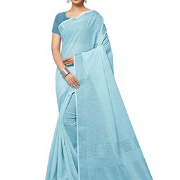 Rekha Maniyar Blue & Gold-Toned Woven Design Zari Linen Blend Saree-picture-20