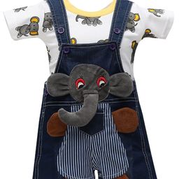 BAESD Infants Conversational Printed Cotton Denim Dungaree With T-Shirt-30