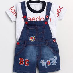 BAESD Infants Printed Cotton Denim Dungaree With T-Shirt-61