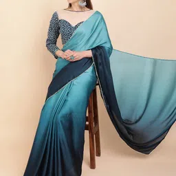 Sangria Teal Ombre Beads and Stones Satin Saree-picture-47