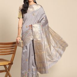 KAVINDI Floral Zari Silk Cotton Designer Saree-image-95