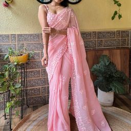Mitera Pink Ethnic Motifs Embroidered Sequinned Detailed Poly Georgette Saree-picture-33