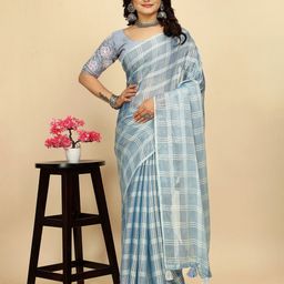 K 5 Fashion Checked Pure Chiffon Saree-image-83