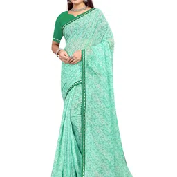 RANGRASIYA Floral Beads and Stones Poly Chiffon Bhagalpuri Saree-image-26