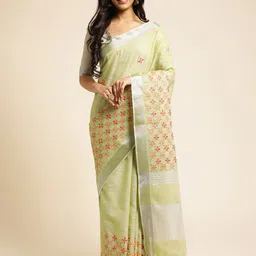 ALAGINI Geometric Embroidered Pure Linen Chanderi Saree-picture-54
