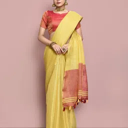 elora Gold-Toned & Yellow Tissue Chanderi Saree-23