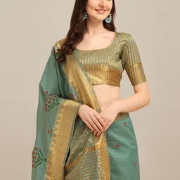 KAVINDI Ethnic Motifs Embroidered Zari Saree-image-60