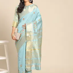 KAVINDI Floral Zari Silk Cotton Saree-image-42