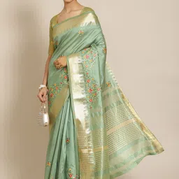 KAVINDI Floral Zari Silk Cotton Saree-image-41