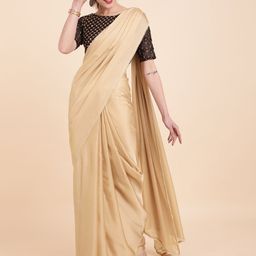 Sangria Nude-Coloured Satin Pearl Border Saree-image-47