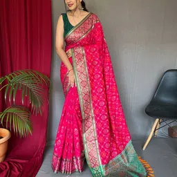 SGF11 Bandhani Woven Design Zari Pure Silk Patola Saree-picture-20
