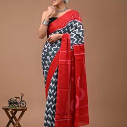 JAIPURI PRINT Leheriya Pure Cotton Bagru Saree-38