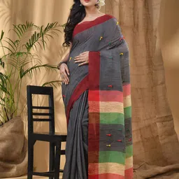 DESH BIDESH Striped Pure Cotton Taant Saree-image-57