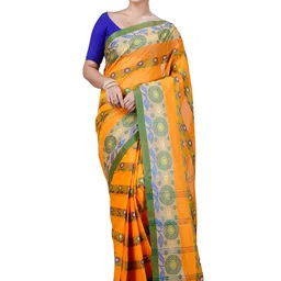 PuJoy Woven Design Zari Pure Cotton Taant Saree-picture-15
