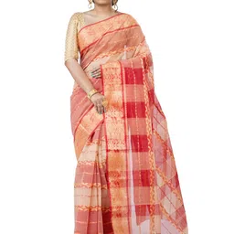 PuJoy Geometric Woven Design Zari Pure Cotton Taant Saree-picture-41