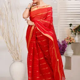PuJoy Woven Design Zari Pure Cotton Taant Saree-picture-10