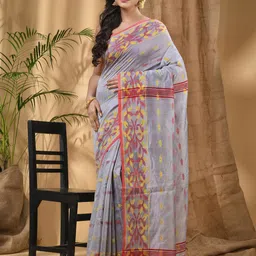 DESH BIDESH Ethnic Motifs Woven Design Silk Cotton Taant Saree-image-67