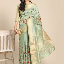 Mitera Floral Embroidered Zari Silk Cotton Mysore Silk Saree-image-97