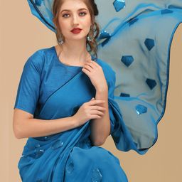 Sangria Teal Embellished Sequinned Pure Georgette Saree-image-27