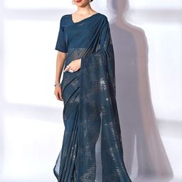 Mitera Teal Embellished Sequinned Pure Georgette Saree-image-27