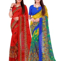 SAADHVI Set Of 2 Red & Yellow Floral Pure Georgette Saree-picture-31