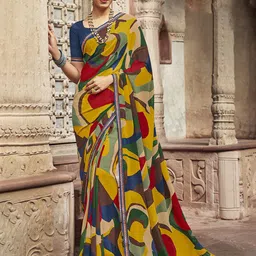 Laxmipati Abstract Printed Embroidered Poly Georgette Saree-image-3
